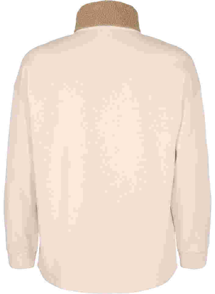 Høyhalset genser i teddy med glidelås, Brown Comb, Packshot image number 1
