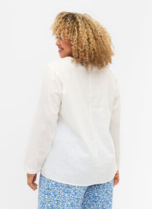 Bluse av bomull med heklede detaljer, White, Model image number 1