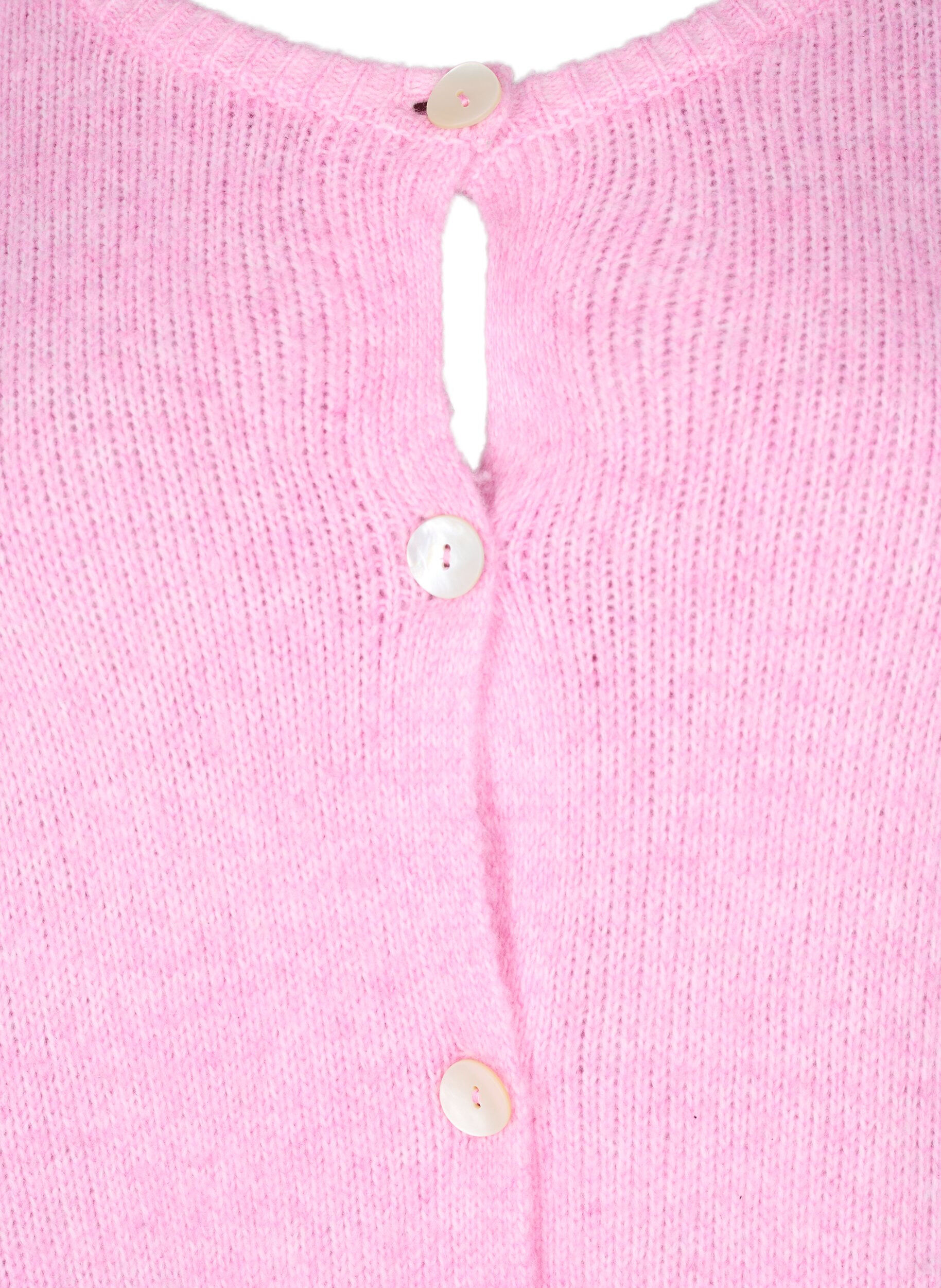 Zizzi Strikket cardigan med ull og knapper, Begonia Pink Mel., Packshot image number 2
