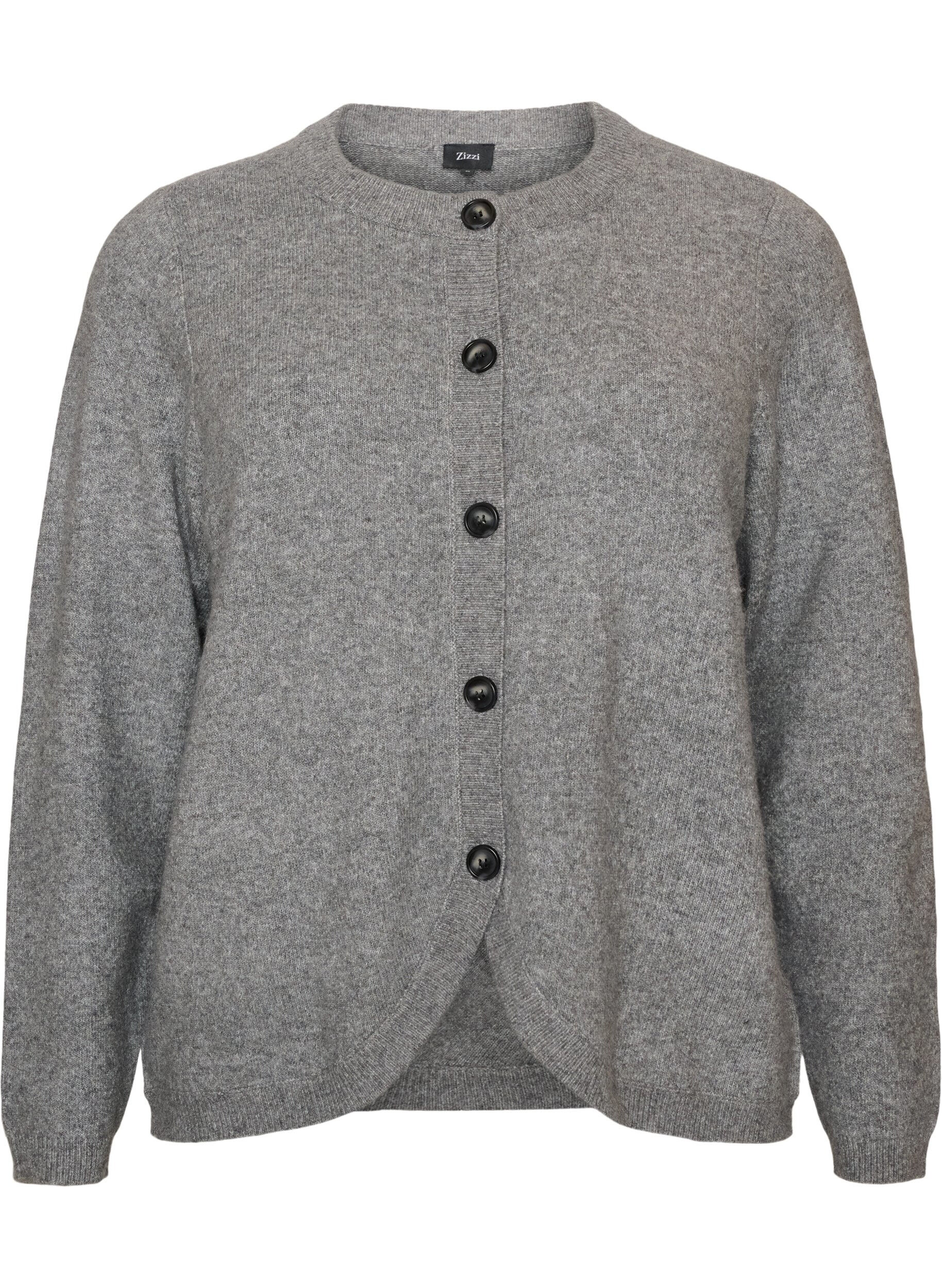 ZizziCardigan med knapper og avrundet front, Gr&aring;, Packshot image number 0