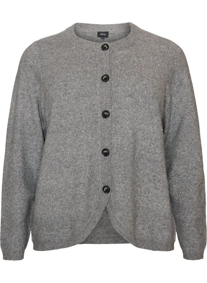 Cardigan med knapper og avrundet front, Gr&aring;, Packshot image number 0