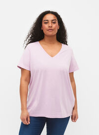 Kortermet T-skjorte med V-hals, Lavender Frost, Model