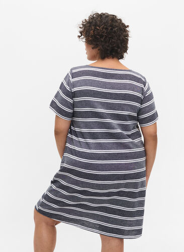 Stripete kjole med korte ermer, Blue Stripe, Model image number 1