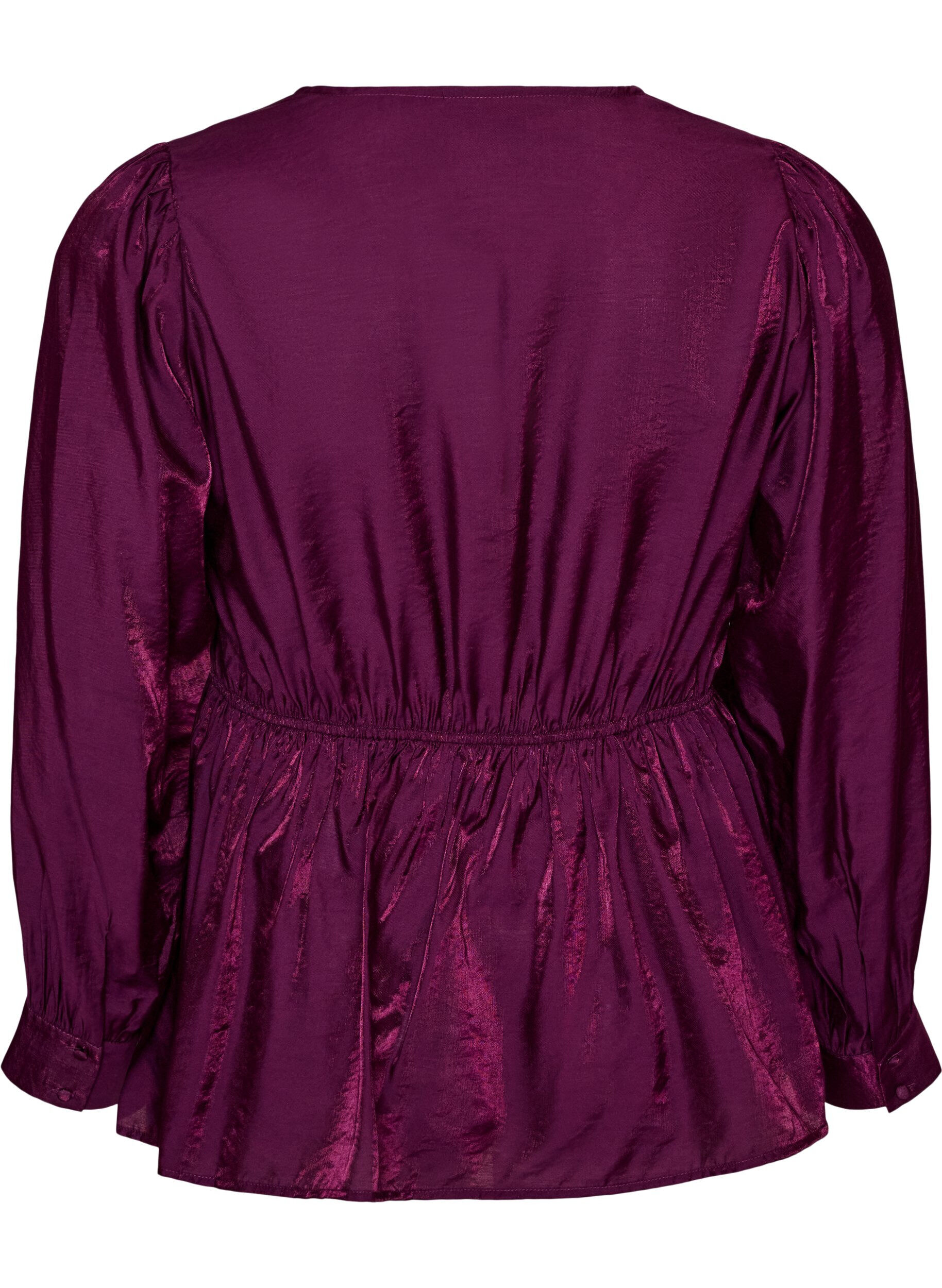 ZizziSkinnende viskosebluse med peplumeffekt, Lilla, Packshot image number 1