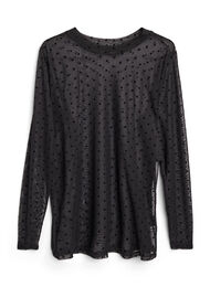 Bluse med mesh og prikker, Black Flock dot