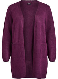 Lang strikket cardigan med lommer, Potent Purple Mel.