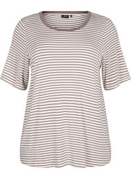 Stripete T-skjorte i lyocell med rund hals, Ant White Walnut St