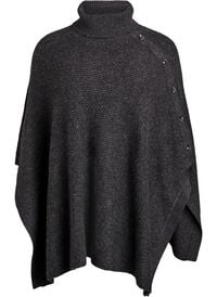 Poncho med høy hals og knappdetaljer, Grå Poncho med høy hals og knappdetaljer