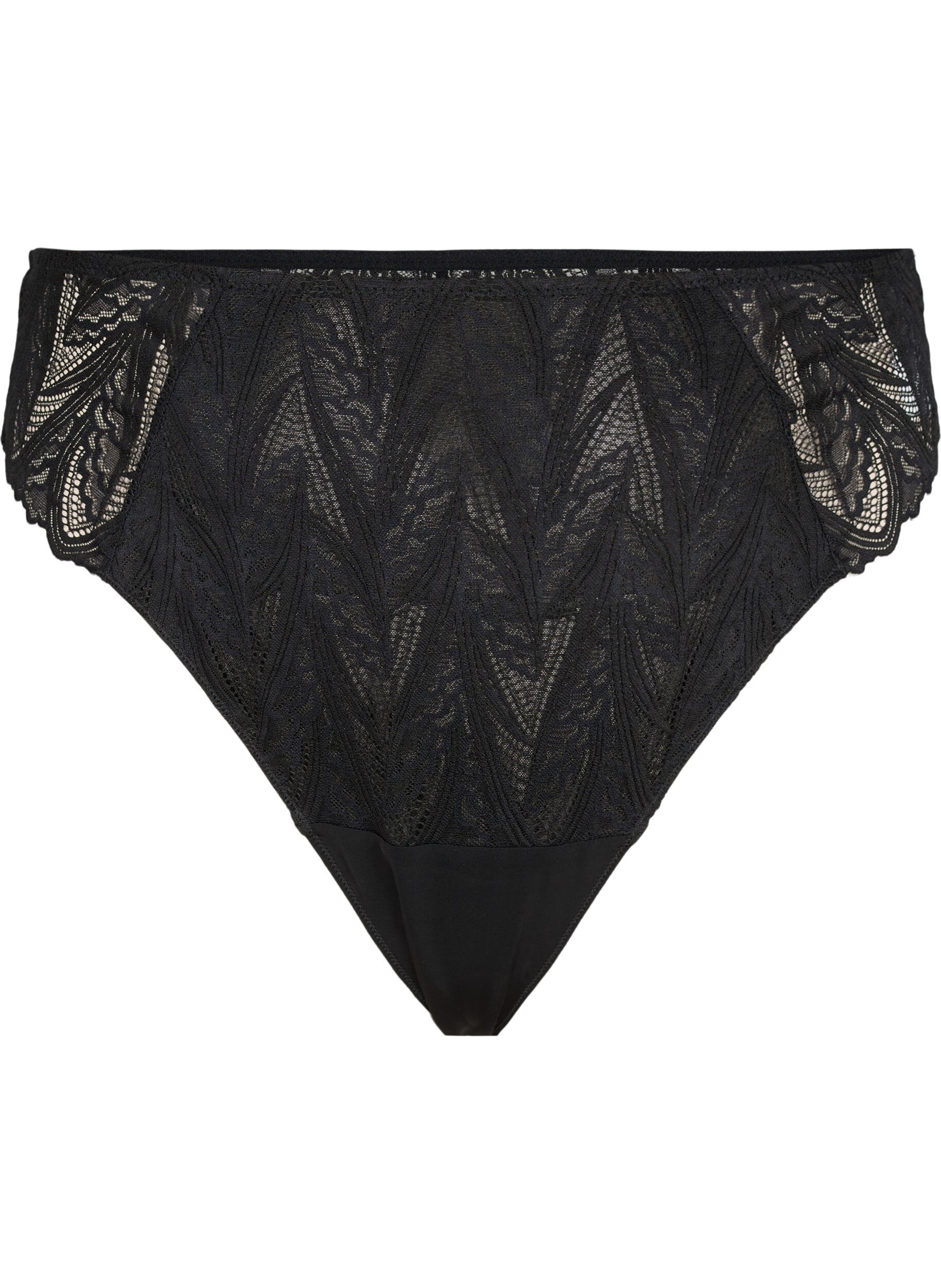 Zizzi G-strengstruser med blonder og normal midje, Svart, Packshot image number 0