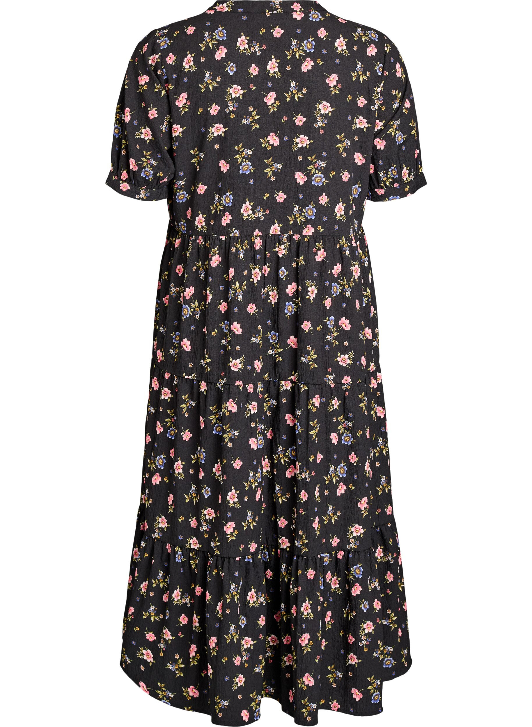 ZizziAnkellang kjole med korte ermer og lagdelte volanger, Svart, Packshot image number 1