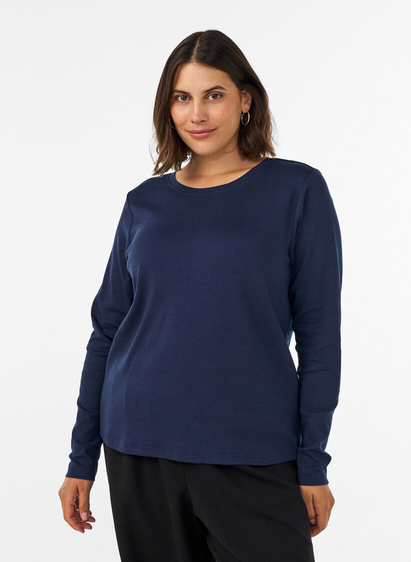 Langermet basis-T-skjorte med rund hals, Bl&aring;, Model image number 0