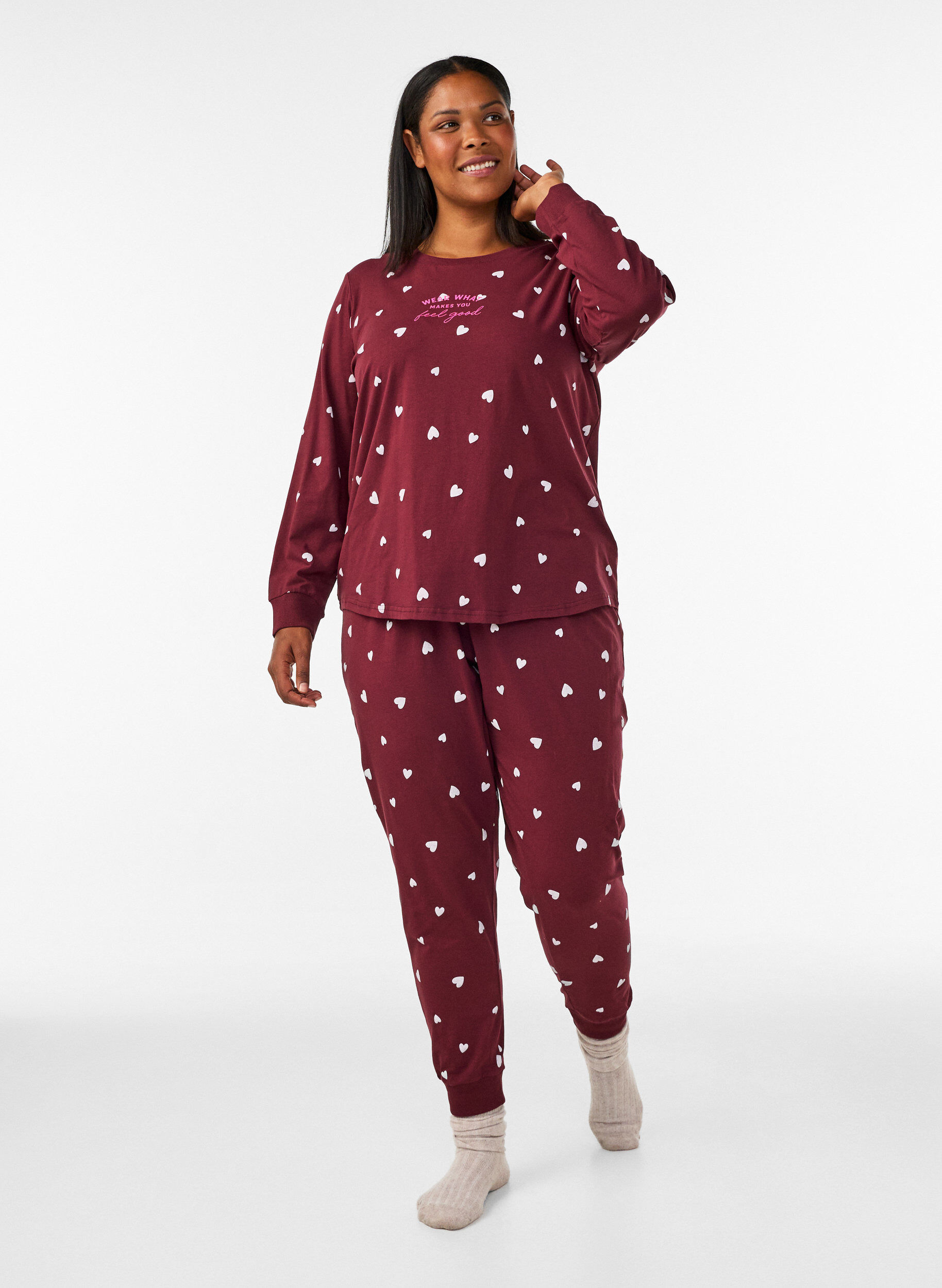 Pyjamasbukser med trykk, R&oslash;d, Model