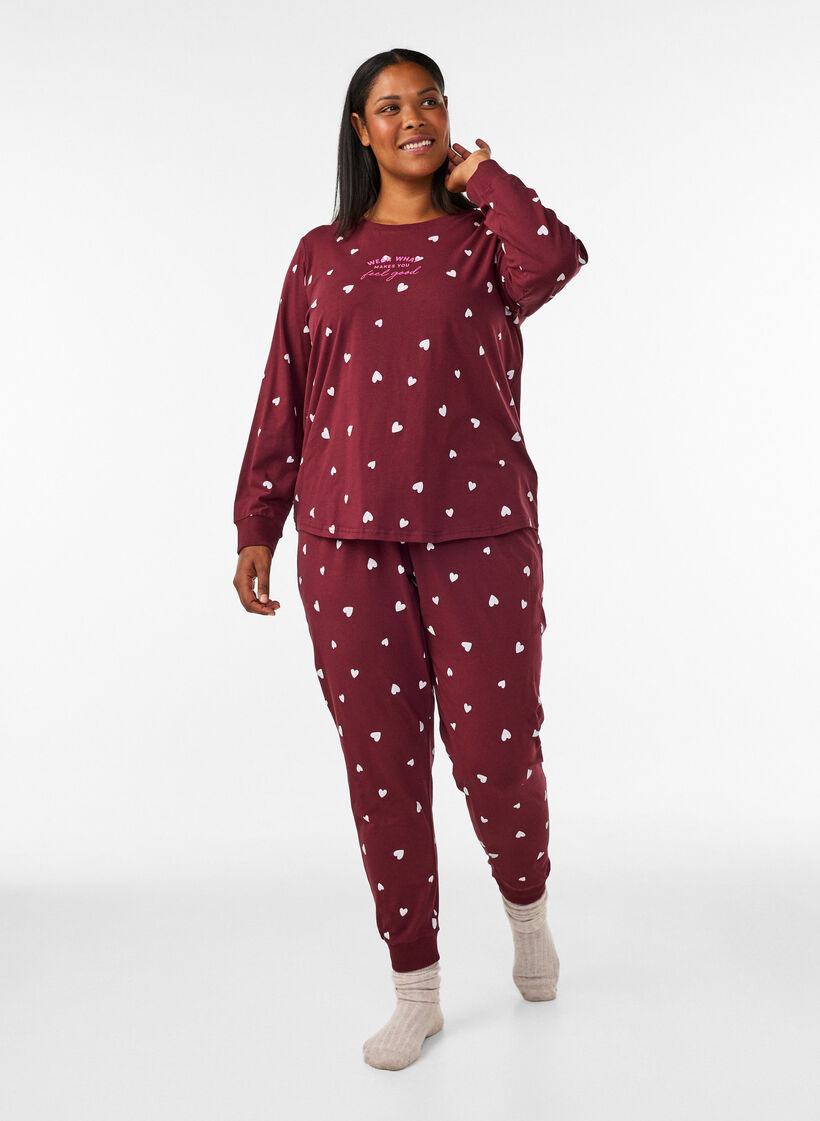 Pyjamasbukser med trykk, R&oslash;d, Model image number 0