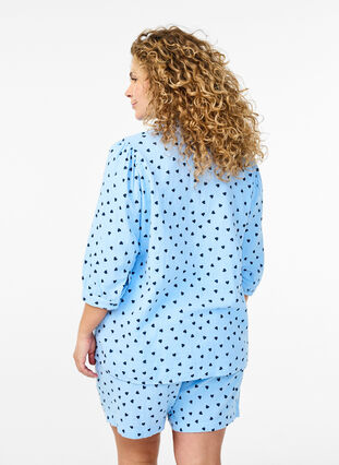 Zizzi Bomullsmuslinshorts med hjerter, Blå, Model image number 2