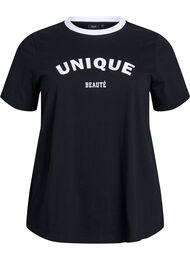 T-skjorte med teksttrykk og kontrasterende kant, Black Bright White