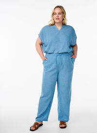 FLASH - Løs bluse med cap-ermer, Blå FLASH - Løs bluse med cap-ermer, Blå, Model