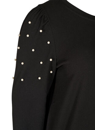 Bluse med lange ermer og dekorative perler, Black, Packshot image number 3