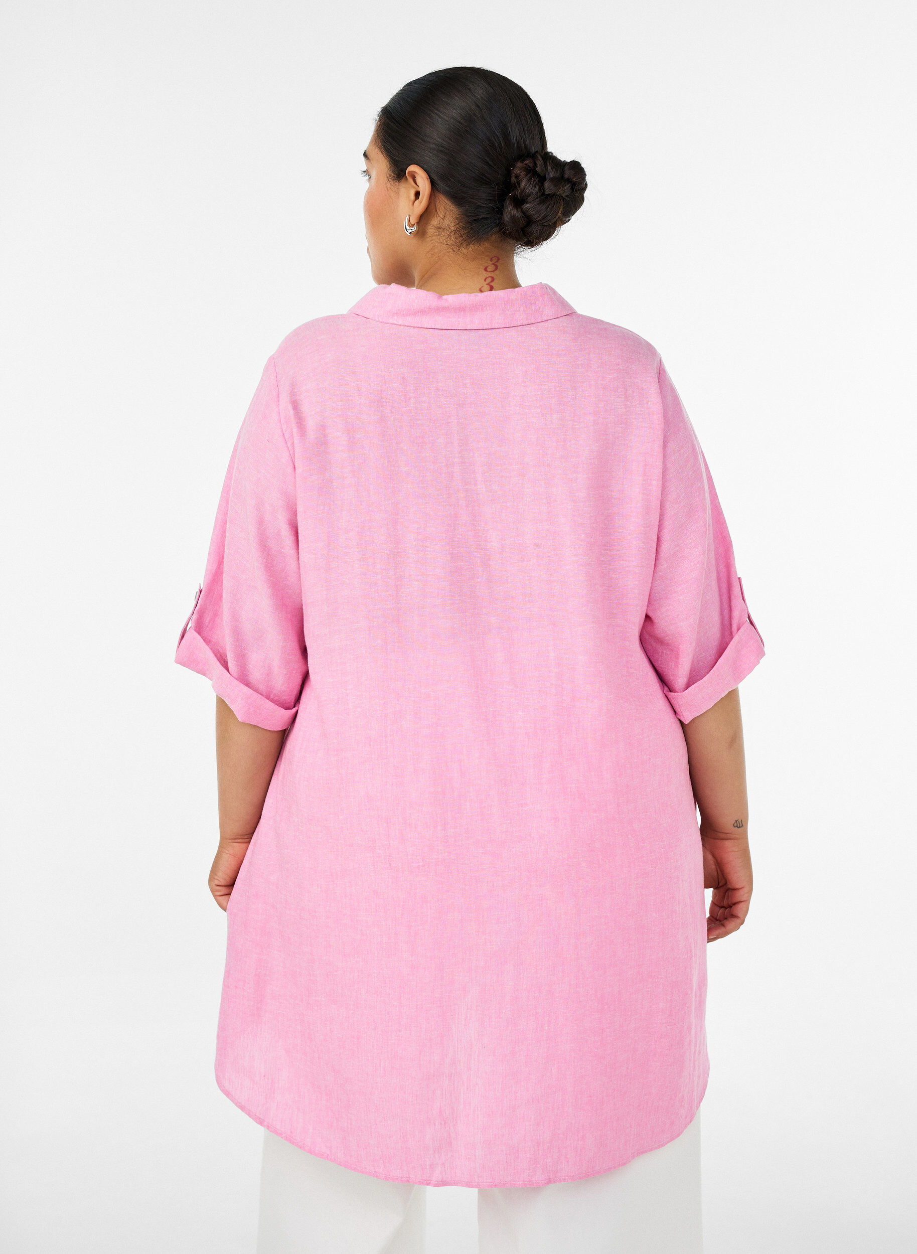 ZizziLinen and viscose tunic with A-shape, Pink, Model image number 2