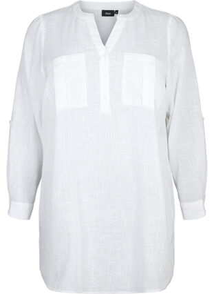 Zizzi Tunika i bomull med 3/4-ermer, Bright White, Packshot image number 0