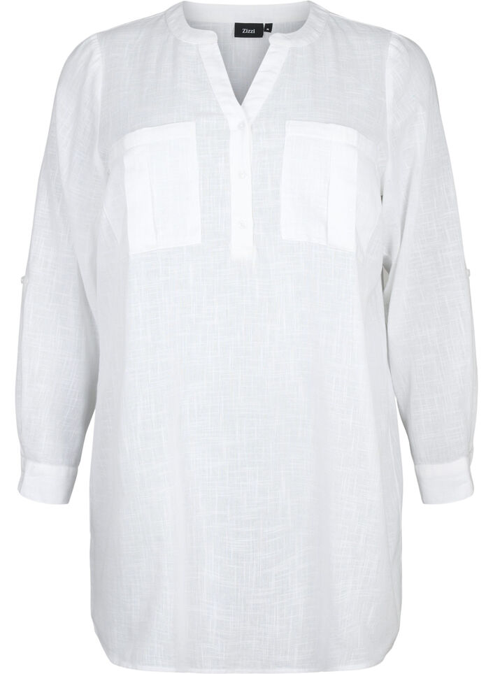 Tunika i bomull med 3/4-ermer, Bright White, Packshot image number 0