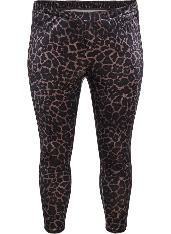 Velourleggings med leopardmønster, Brun, Packshot