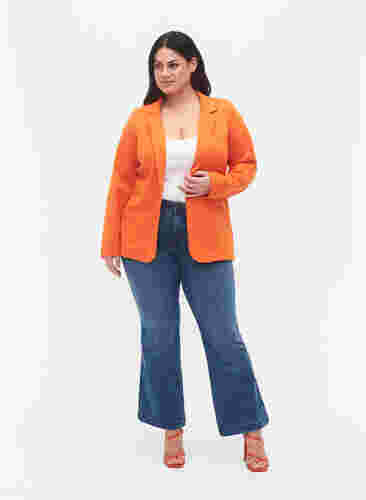 Enkel blazer med knapp og pyntelommer, Mandarin Orange, Model image number 2