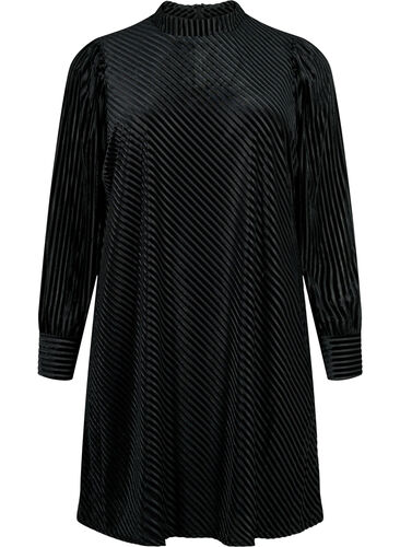Strukturmønstret kjole i velur, Black, Packshot image number 0