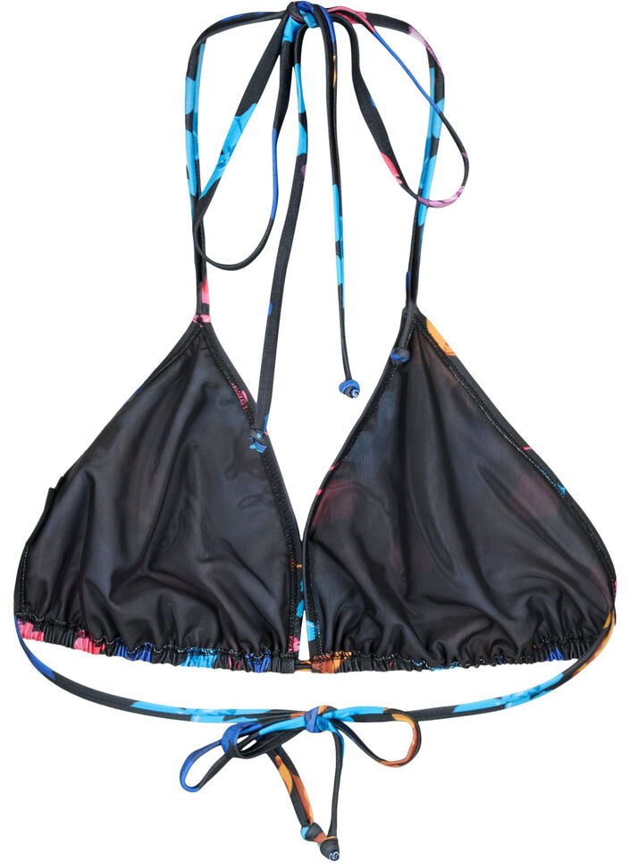 Trekantet bikini-BH med trykk, Svart, Packshot image number 1