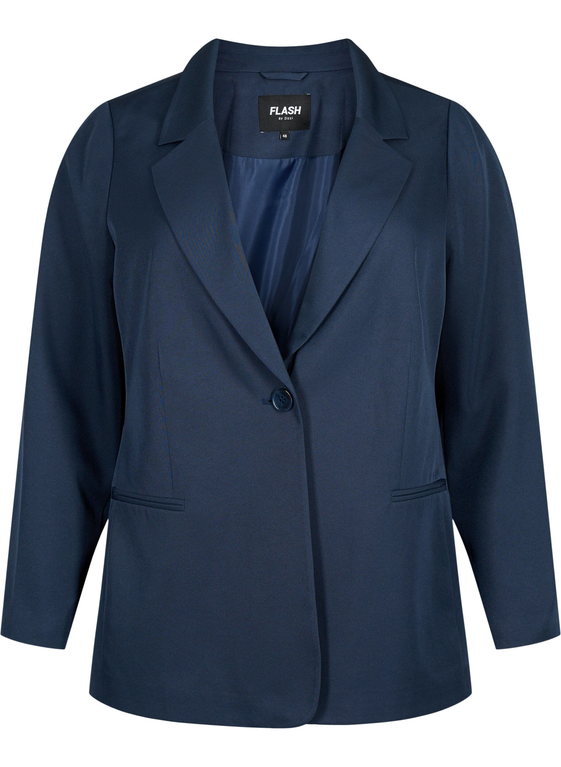 Zizzi FLASH - Enkel blazer med knapp, Bl&aring;, Packshot image number 0