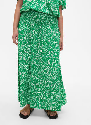 Zizzi FLASH - Maxiskjørt i viskose med vaffelsøm, Grønn, Model image number 3