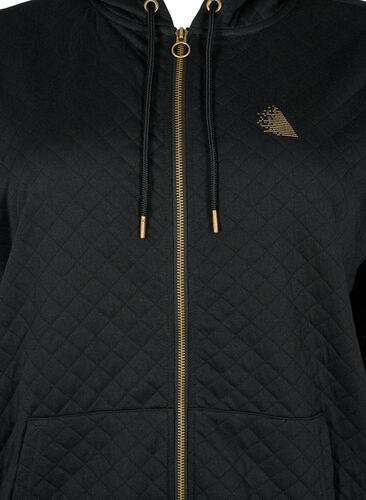 Vattert sportscardigan med hette, Black, Packshot image number 2