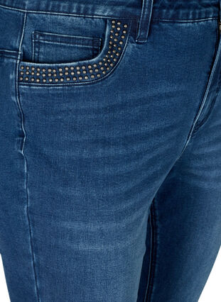Nille jeans med høyt liv og nagler, Medium Blue denim, Packshot image number 2