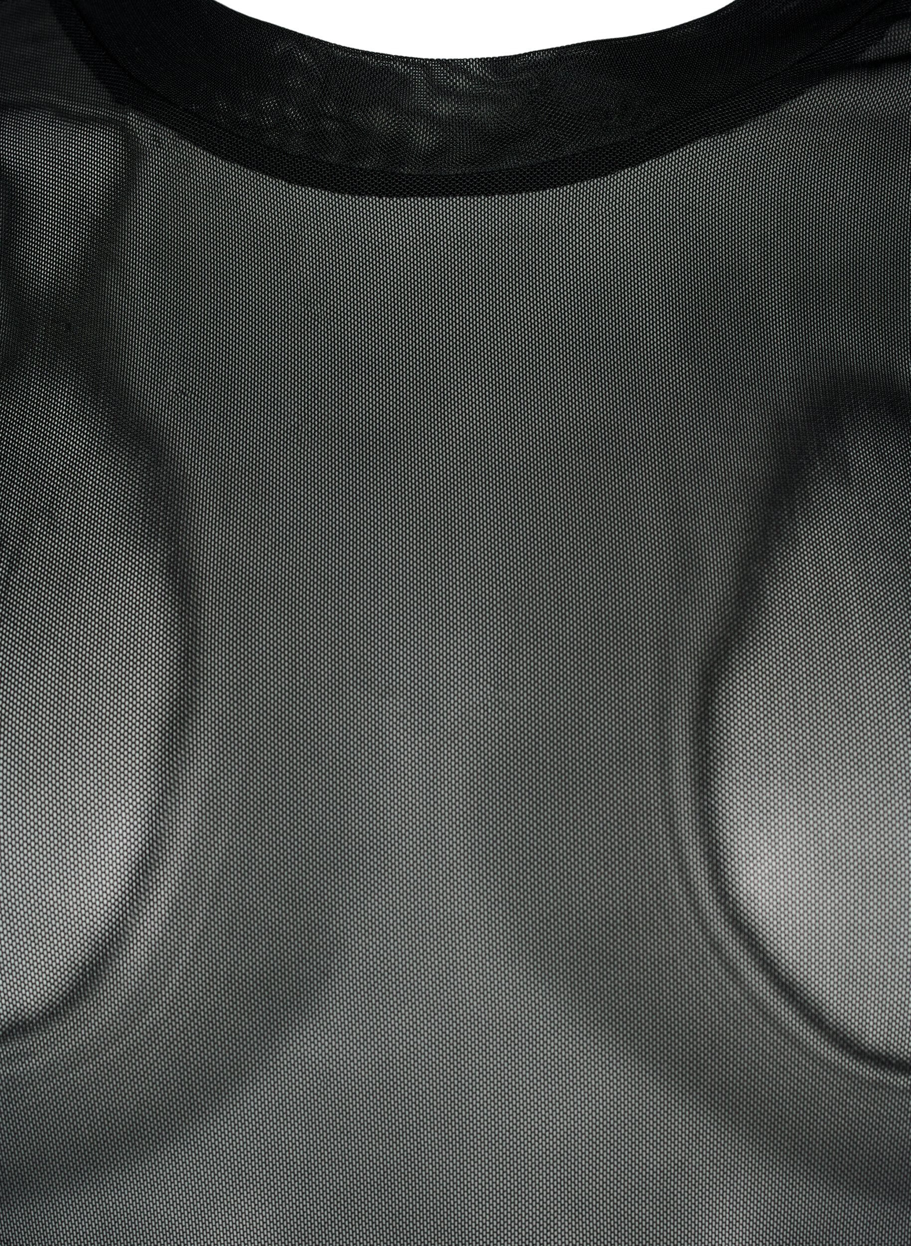 Zizzi Ensfarget meshbluse, Svart, Packshot image number 2