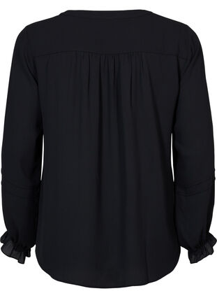Bluse med lange ermer og knappelukking, Black, Packshot image number 1
