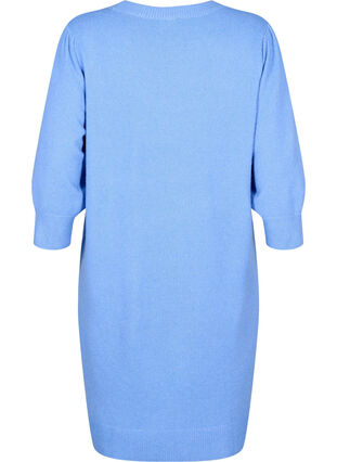 Strikket kjole med 3/4 puffermer, Blue B. /White Mel., Packshot image number 1