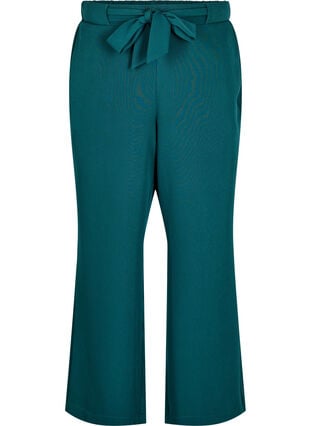 Zizzi Løse bukser med høy midje og knytebelte, Grønn, Packshot image number 0