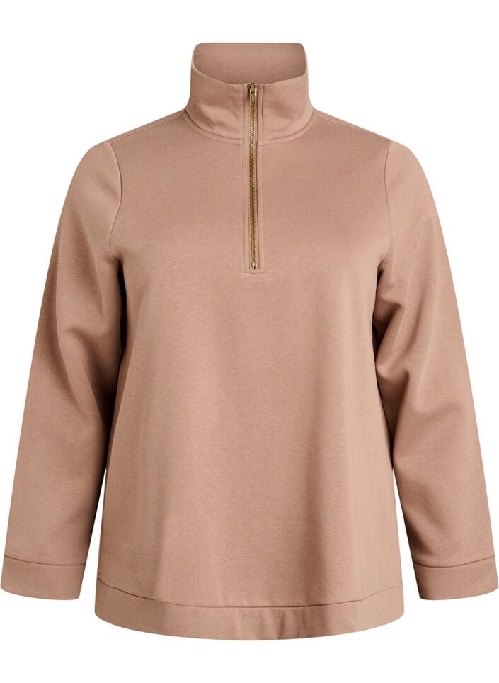 Genser med høy hals og glidelåslukking, Brun, Packshot image number 0