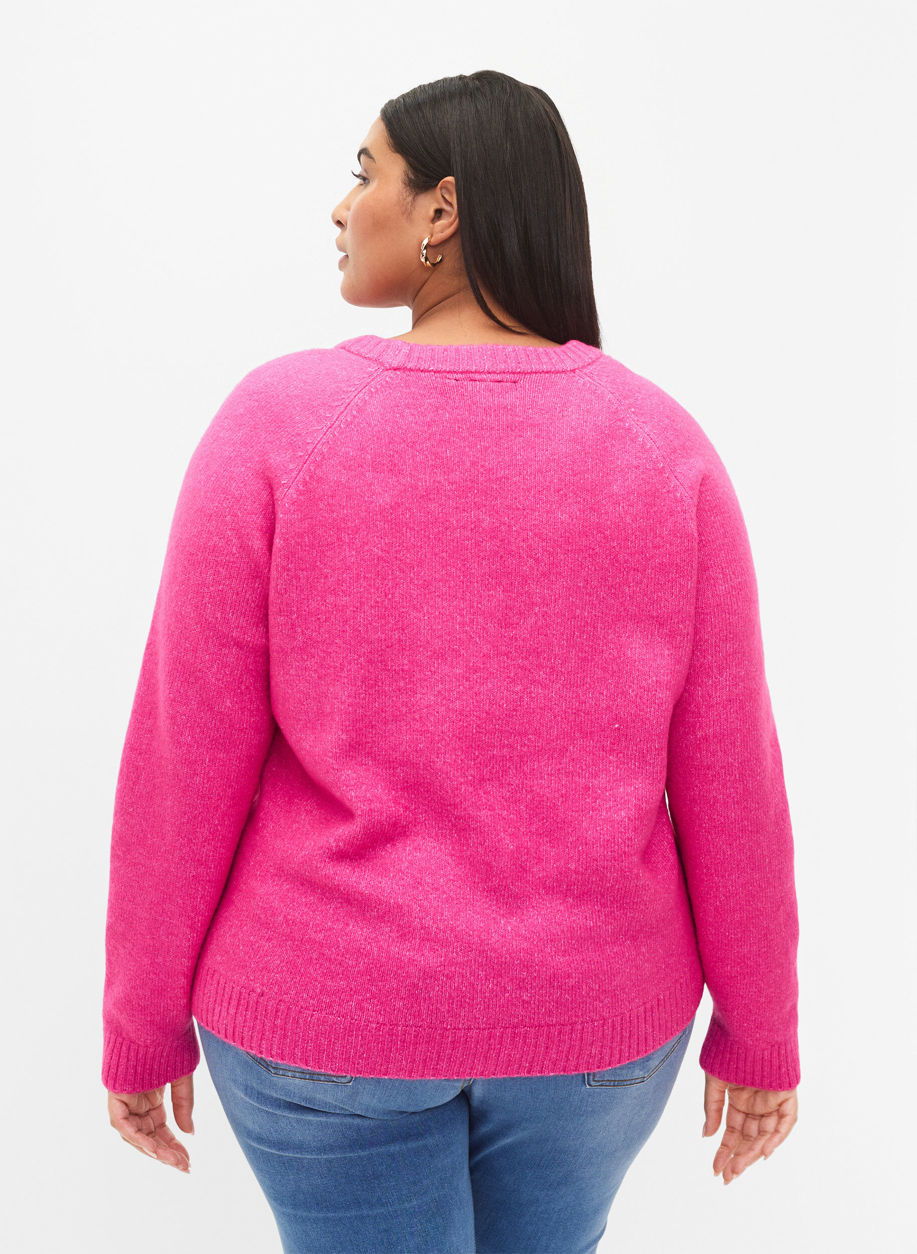 Zizzi Strikket bluse med brodert tekst, Raspberry Rose, Model image number 1