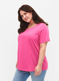 T-skjorte i bomull med tekst, Shocking Pink W. LOS, Model