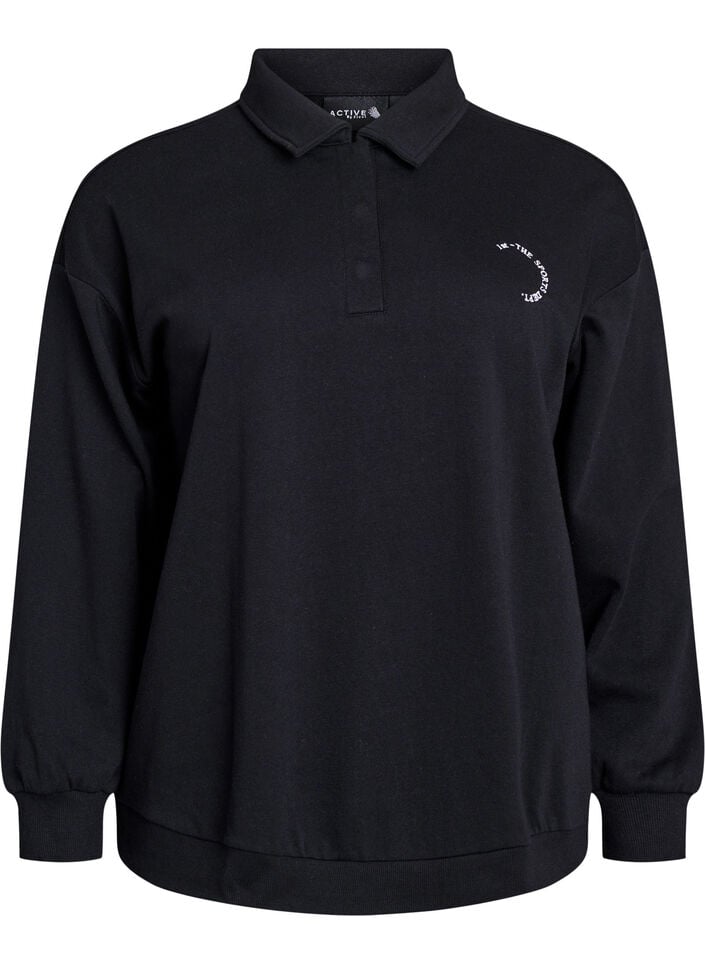 Sporty genser med krage, Black, Packshot