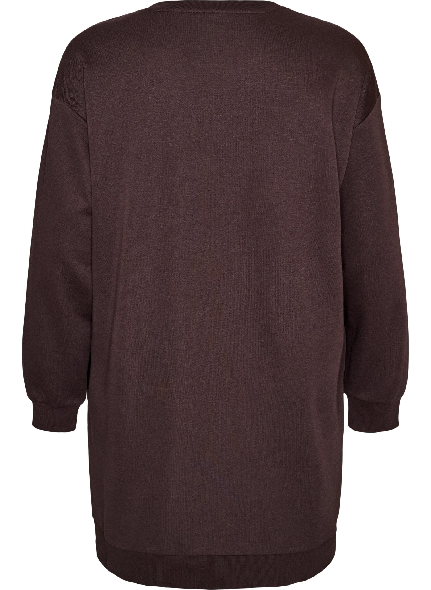 ZizziLoose fit genserkjole med lommer, Brun, Packshot image number 1