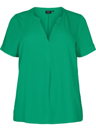 Kortermet bluse med V-hals, Jolly Green, Packshot image number 0