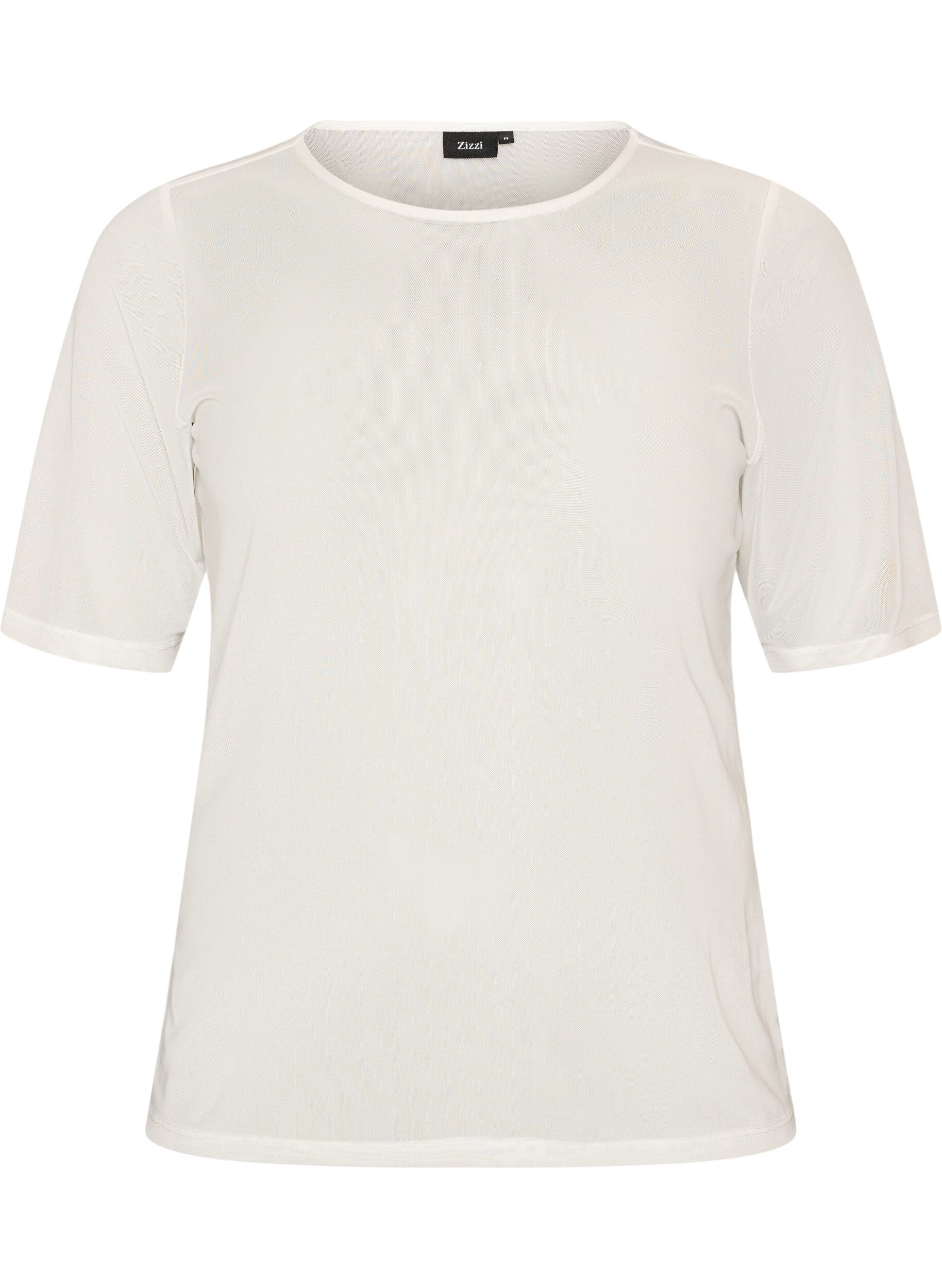 Mesh topp med korte ermer og rund hals