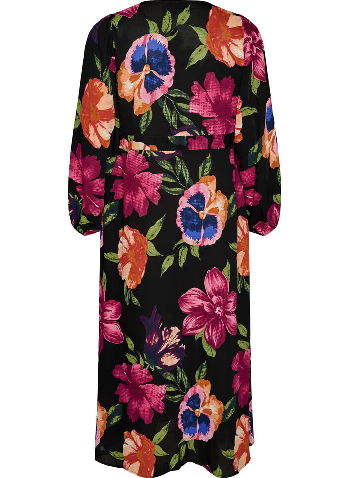 Maxikjole med omslagshals og lange ermer, Svart, Packshot image number 1