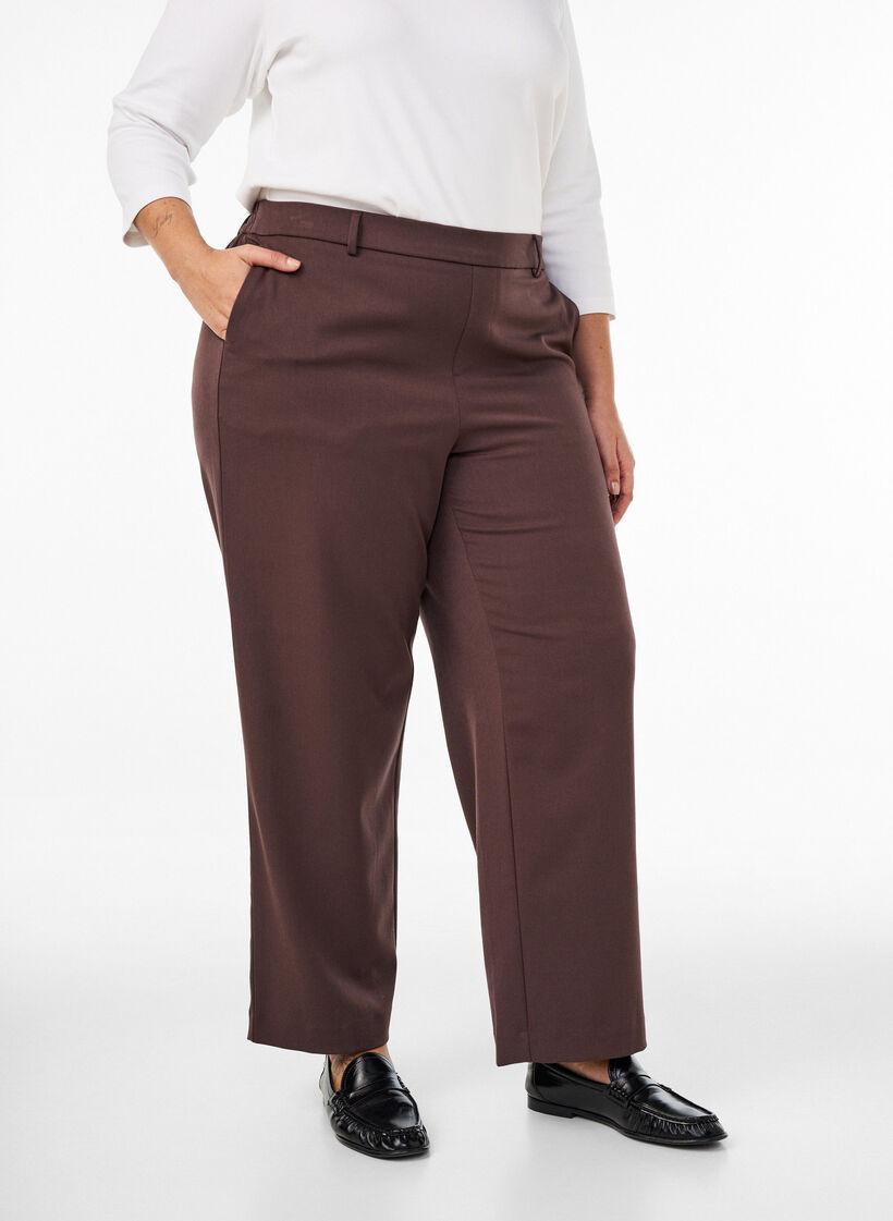 Dressbukse med h&oslash;y midje og straight fit, Brun, Model image number 2