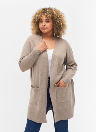 Melert strikket cardigan med lommer, Fungi Mel., Model image number 0