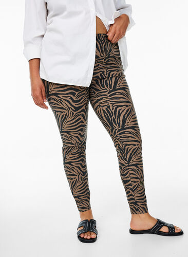 Zizzi Viskoseleggings med sebratrykk, Brun, Model image number 0