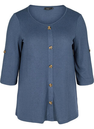 Bluse med knapper og 3/4-ermer, V.Indigo Melange, Packshot image number 0