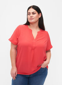 Kortermet bluse med V-hals, Hibiscus, Model