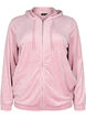 Velour cardigan med hette og lommer, Rosa, Packshot image number 0